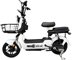 Bicicleta Elétrica 600W, Scooter Urbana Branca e Preta, Banco Duplo com Encosto, Motor 36V/48V, Velocidade Máxima 32 km/h, Aro 14, Painel Digital