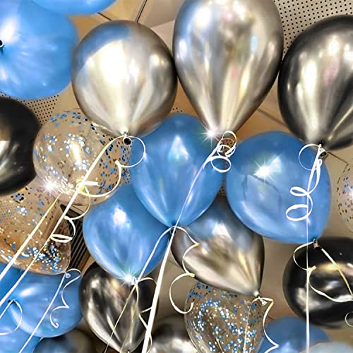Image of ITAF Blue Silver & Black Metallic Shiny Balloons and Blue Confetti Balloons For Birthday /Anniversary /Engagement /Wedding /Farewell /Any Special Event Theme Party Decoration - Pack of 50