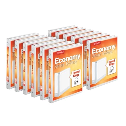 Cardinal Economy 3 Ring Binders, Binders for School and Office, Durable 1/2 inch Round Rings, Holds 125 Sheets, ClearVue Presentation View, Non-Stick, White, Carton of 12 (90601)