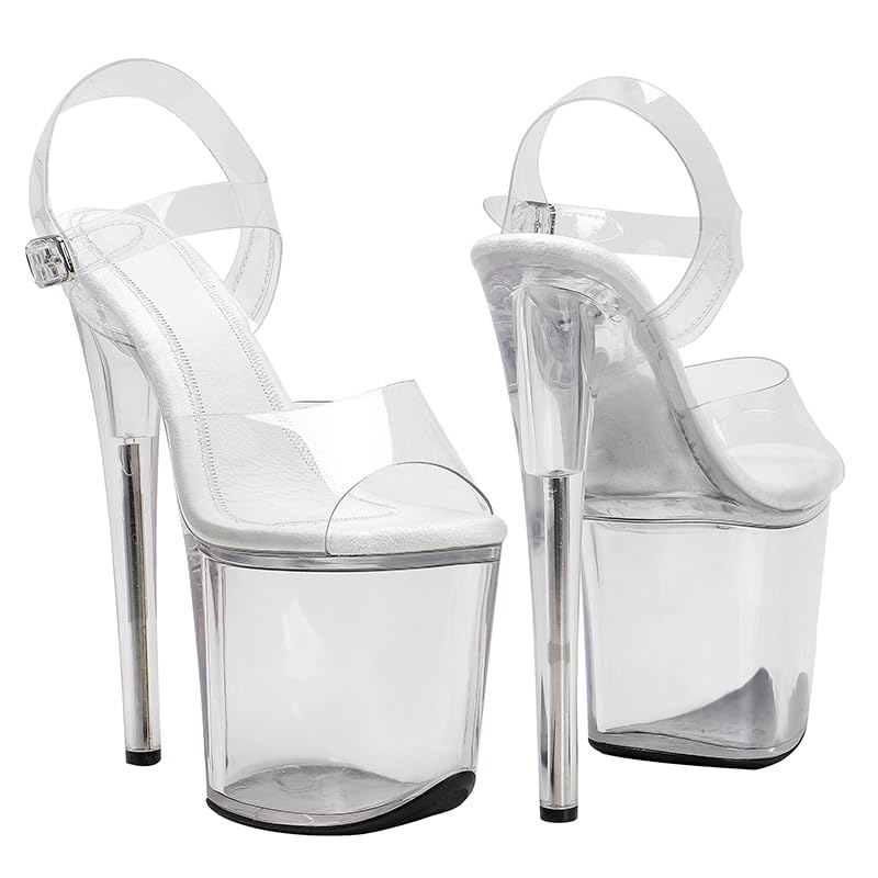 WUXIN H&P Women Stripper Heels Pole Dance Sandal 20CM 8 Inch Platform Fashion Stiletto Clear TPU 8 Inch Ankle-Strap Exotic Custom High Heel Round Toe Sexy model shoes