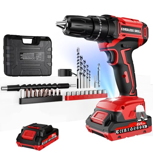 Olubfdh Trapano Avvitatore Batteria 21V, con Batterie 2000mAh, coppia 45 Nm, max 25 + 3 livelli di coppia (2 marce e LED), per casa e giardino fai da te, (1 Batteria)