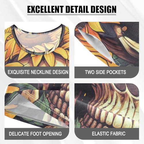 ALAZA Vintage Cactus Sunflower Skull Pajama Set Short Sleeve Sleepwear Soft Lounge Nightwear4