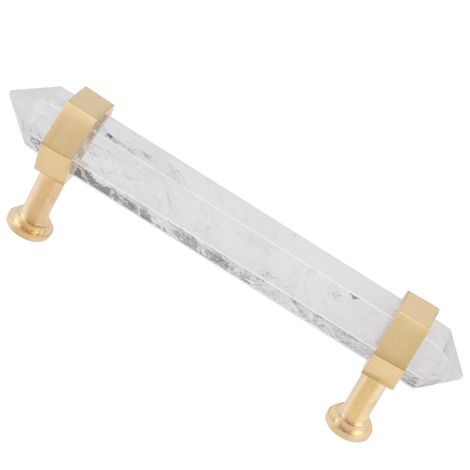 mookaitedecor Brushed Brass with Rock Quartz Double Crystal Points Drawer Pulls Cabinets Handles Door Knobs for Dresser Cupboard Kitchen Decor, Golden