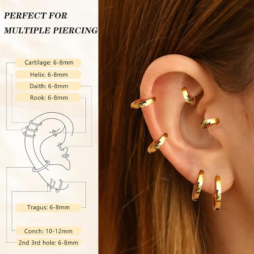 4 Pairs 18K Gold Plated Hoop Earrings Set for Women 925 Sterling Silver Post Small Gold Huggie Chunky Earrings for Multiple Piercing Cartilage Hoop Earrings Stack Jewelry 6mm 8mm 10mm 12mm2