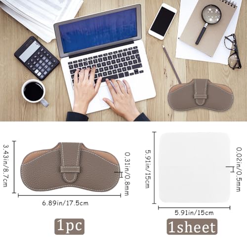 Image of CREATCABIN Leather Glasses Case Slim Sunglasses Pouch Lightweight Travel Portable Squeeze Top Soft Eyeglasses Cover Holder with Soft Cleaning Cloth for Family Friends Holiday Vacation 6.9x3.4 Inch