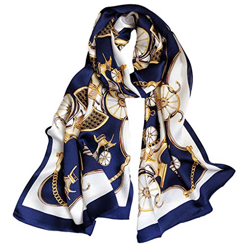 Dark Blue Silk Scarf Female Satin 100% Silk Silk Scarf Spring and Autumn Winter Long Paragraph Wild Cheongsam Shawl