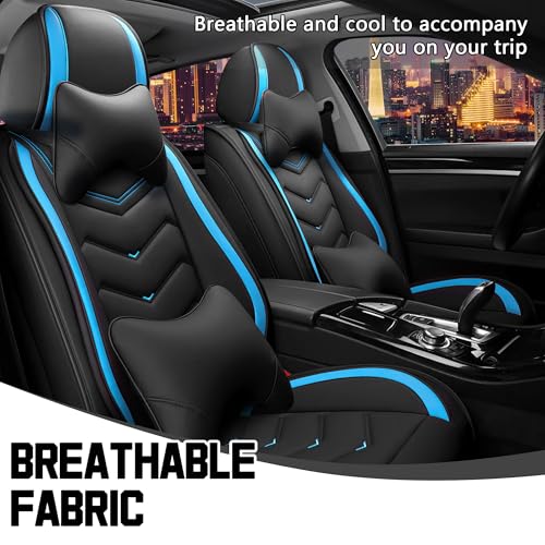 Image of CTDS Car Seat Covers for VW Tiguan 2009-2026, Stylish Sport Seat Cover, Premium Nappa Leather Car Seat Cover. Automobile Seat Covers Sets.(Luxury 2 Seats /Black Blue)