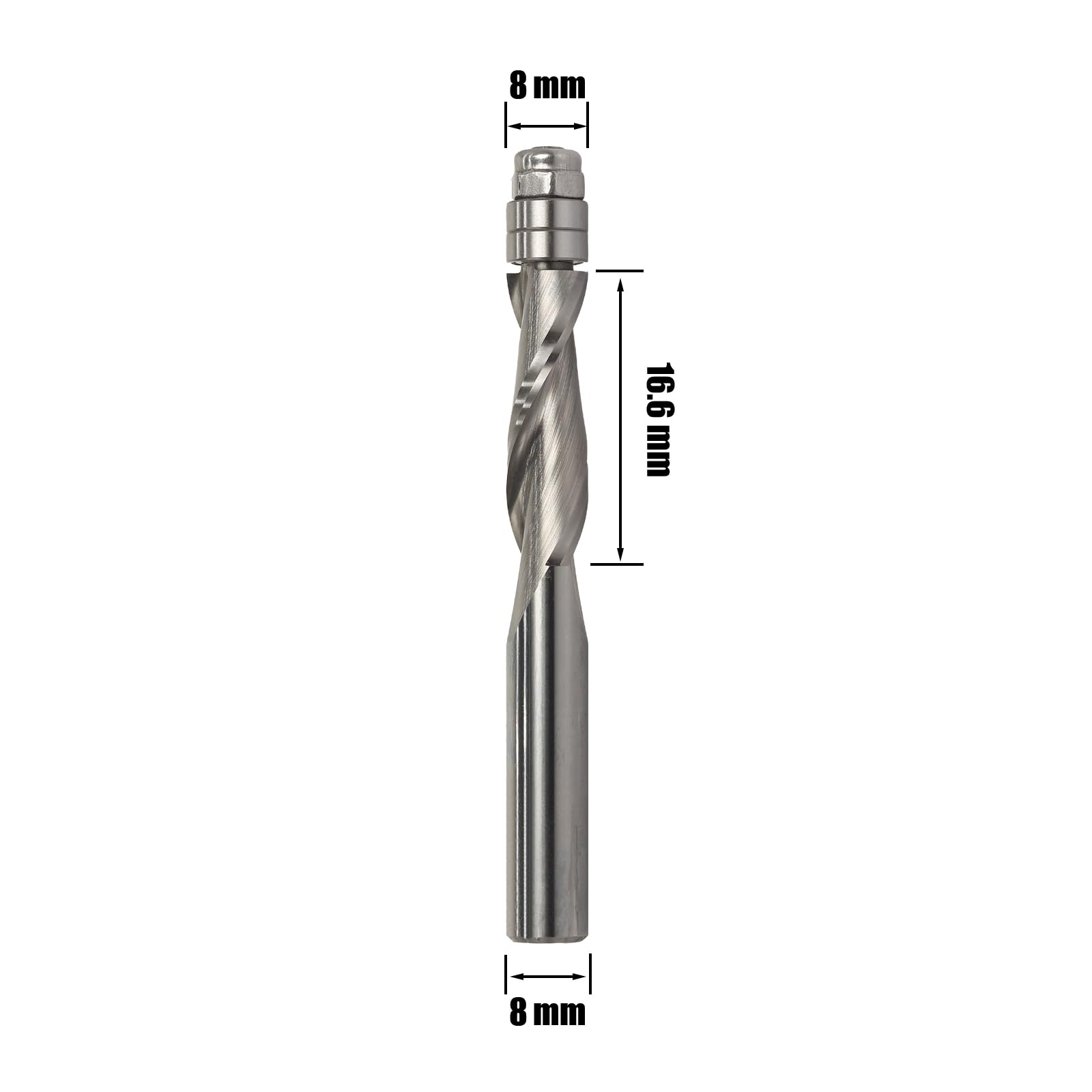 Fresa de enrasado en espiral de 8 mm, fresadora en espiral para fresadora superior, diámetro de corte de 8 mm, longitud de corte de 16,6 mm, ranura en espiral, doble rodamiento de bolas, fresa