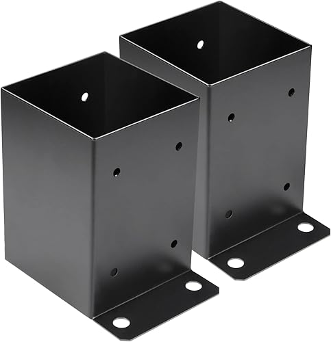 Base de poste de 4 x 4, 2 piezas, tamaño interior de 3.6 x 3.6 pulgadas, soportes de poste de metal resistente con recubrimiento en polvo negro,