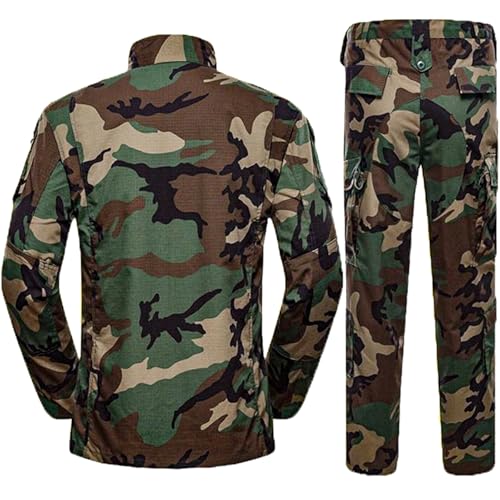 H World Shopping Military Tactical Mens Hunting Combat BDU Uniform Suit Shirt & Pants with Belt Woodland - Image 4