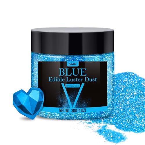 Edible Glitter Essbarer Glitzer - 30g Essbarer Glitzerpulver Glitzerstaub für Getränke, Lebensmittel, Kuchen - Essbares Metallisch Lebensmittelfarbe Glitzerpuder zum Cocktails, Wein, Torten (Blau)