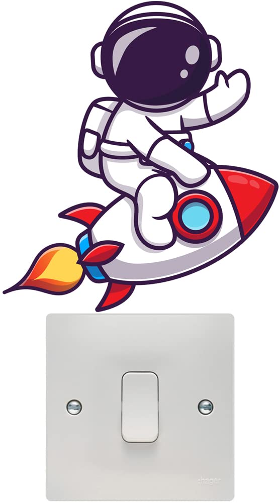 Astronaut on Rocket Light Switch Wall Art Vinyl Stickers Childrens Bedroom
