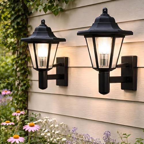 Garden Mile Solar Wall Lanterns 2 Pack – Victorian Style Outdoor Lights, Solar Powered LED Fence & Patio Lights, Waterproof Garden Wall Lamps for Porch, Entrance & Décor