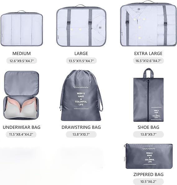 Image of polyester 7 Set Packing Cubes Luggage Packing Organizers For Travel Accessories storage organiser (gray)