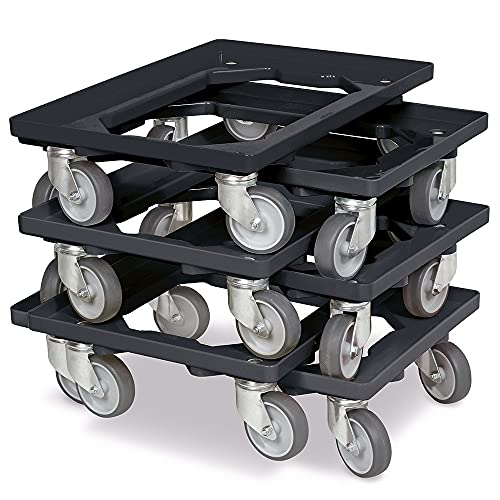 BRB Lot de 6 roulettes logistiques pour caisses 600 x 400 mm, capacité de charge 250 kg, noir