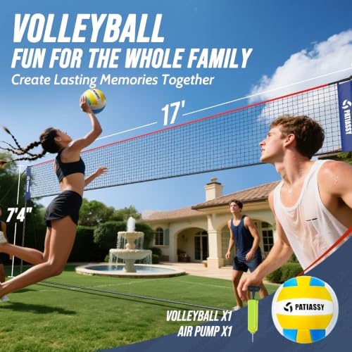 Image of Volleyball Badminton Pickleball 3-in-1 Combo Net Set, 5.1-7.4ft Adjustable Height Sports Nets for Backyards, Portable 17ft Outdoor Net with Carry Bag, Rackets and Balls