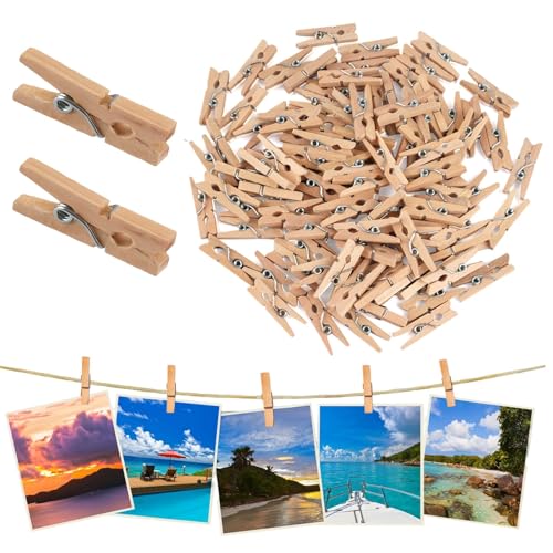 100 Stück Holzklammern Klein,25mm Mini Wäscheklammern Holz,Nachhaltiges Holzwäscheklammern für Fotos Aufhängen Postkarten DIY Basteln Deko