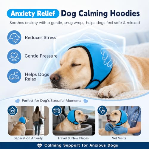 Image of Dog Calm Hoodie Ear Wraps for Dogs, Waterproof Dog Swim Cap, Ear Cover Muffs for Anxiety Relief Noise Cancelling, Dog Head Warp Ear Protection for Hematoma Fireworks Bath Swim Blow Drying