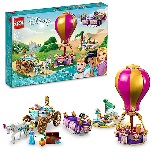 LEGO Disney Princess Enchanted Journey 43216, 3in1 Playset with Cinderella, Jasmine, Rapunzel Mini Dolls with Toy Horse & Carriage, Flying Carpet, Hot Air Balloon, Gift for Girls and Boys Ages 6+