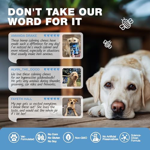 Image of Hemp Calming Chews for Dogs Anxiety - Dog Calming Treats with Melatonin, Valerian Root, Chamomile Extract & Vitamin B Complex - Canine Chews for Vet Visits, Grooming, Travel, Thunderstorms, Fireworks