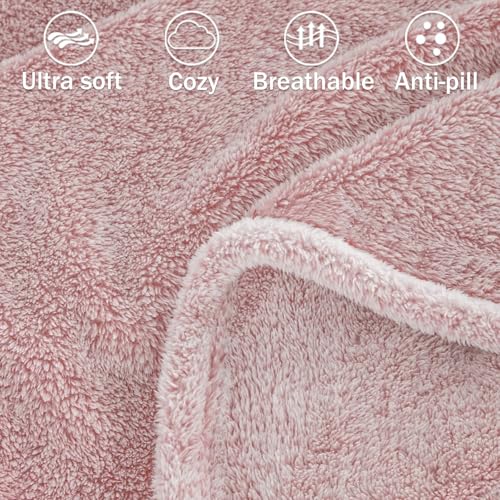 Image of Exclusivo Mezcla Plush Fuzzy Fleece Throw Blanket Extra Large, Super Soft, Fluffy and Warm Blankets for Couch, Bed, All Season (Mixed Dusty Pink, 50x70 inches)