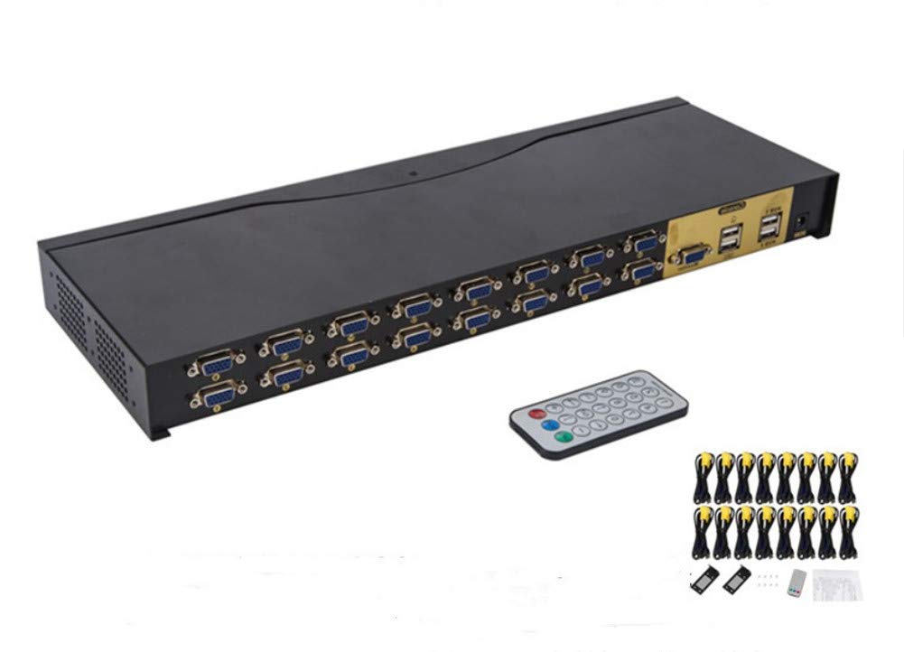 Commutateur KVM VGA USB, commutateur KVM 16 Ports VGA 16 en 1 télécommande projecteur vidéo avec câble VGA 16: pour Win98 / ME / 2KP4 / XP / 2003, Linux, Mac (16 Ports)