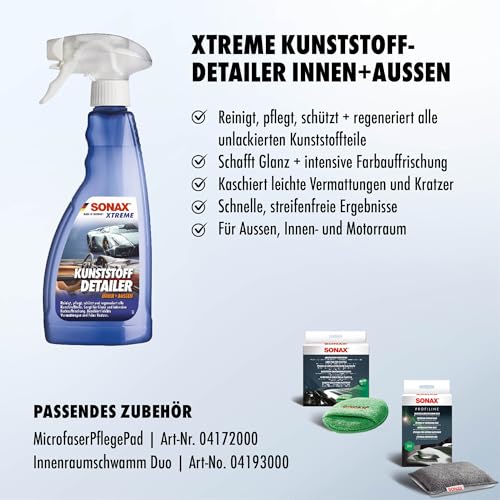 SONAX XTREME KunststoffDetailer Innen + Außen (500 ml) Reinigung, Pflege und Schutz für das gesamte Fahrzeug | Art-Nr. 02552410