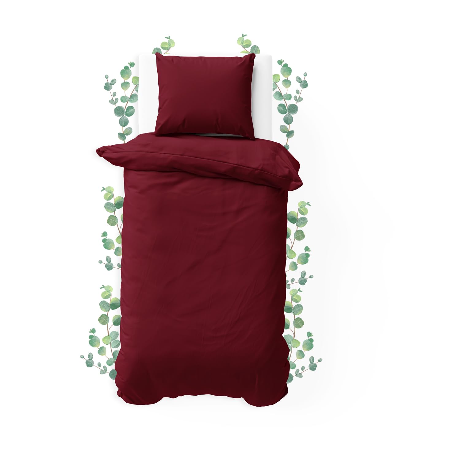 JACOBSON Bed Linen 135 x 200 cm Set - 100% Cotton Duvet Cover 135 x 200 cm + 1 Pillowcase 80 x 80 cm, Percale Bed Linen 2-Piece with Zip (135 x 200 cm, Bordeaux, 2-Piece) — image 1