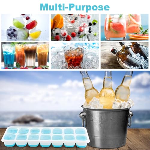 Image of Pack of 4 NEXVEU Silicon ICE Cube Tray with LID, 14 Big Cavity, Flexible, Easy Release, BPA Free, Dishwasher Safe, Durable & Reusable Ice Maker Mold for All Types of Drinks & Water.
