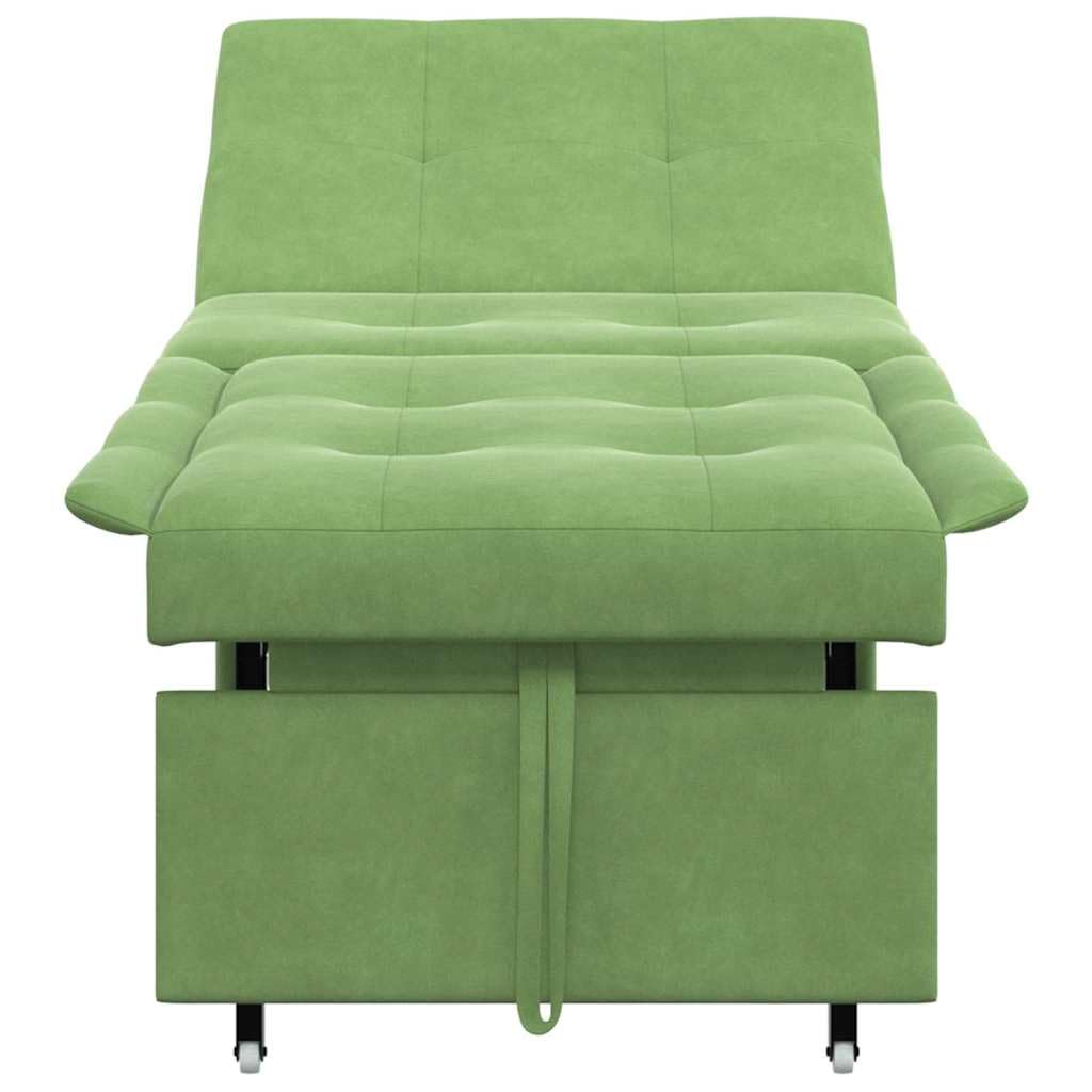 Sofa z funkcją spania, jasnozielona, 67 x 194 x 38 cm, aksamitna, regulowane zagłówki, wzornictwo 3 w 1, wysuwane łóżko pojedyncze do salonu, pokoju gościnnego