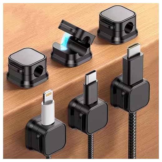 6 Pack Magnetic Cord Organizer, Effortless Cord Management, Computer Cable Organizer, Sticky Cable Clips for Desk and Home - Black