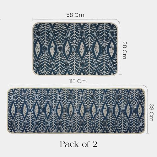 Image of Yellow Weaves- Non-Slip Kitchen Floor Mats, Water Absorbent, Rugs,Standing Jute Mats for Kitchen, Office, Sink and Laundry Room, Blue (Pack of 2)