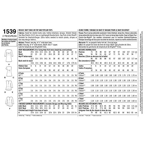 Simplicity Creative Patterns 1539 Misses' Knit Tunic or Top and Peplum Tops, D5 (4-6-8-10-12)