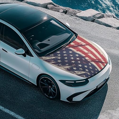 Image of Retro American Flag Car Hood Protector, Can be Washed Splash Abstract Art US Flag Automotive Exterior Accessories for Car Hood Decoration and Protection(3X5FT)