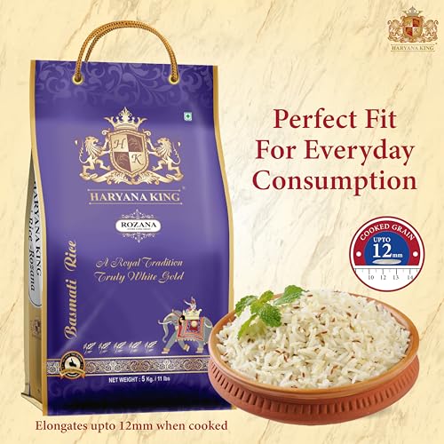 Image of Haryana King Rozana Basmati Rice 5 Kg | Long Grain | For Everyday Consumption | Fluffy & Non-sticky | Naturally Aromatic | Ideal For Biryani, Pulao & Steamed Rice (Pack of 3)