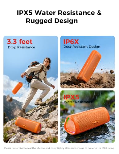 Image of Bluetooth Speaker, 20W HD Sound, Portable Wireless, IPX5 Waterproof, Up to 24H Playtime, TWS Pairing, for Home /Party /Outdoor /Camping /Beach Essentials, Electronic Gadgets, Birthday Gift (Orange)