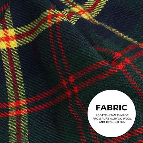 Image of Scottish Tam O' Shanter Hat Tartan Bonnet Pom Pom Wool Flat Cap One Size