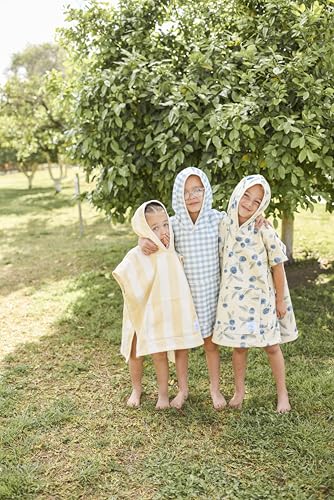 Image of Hooded Towel for Toddlers - Muslin Cotton Checker Print - Ultra Soft, Absorbent, Lightweight (Yellow Striped, 4-5T)