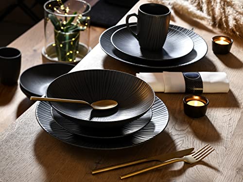 CreaTable, 20537, Serie Vesuvio Black, 16-teiliges Geschirrset, Kombiservice aus Steinzeug, spülmaschinen- und mikrowellengeeignet, Made in Portugal