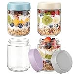 1ZIZIFA8 500 ml Glass Mason Jars with Leak-proof Lids, 4 Pack 16 oz Glass Overnight Oats Container,Storage Jars for Breakfast, Yogurt Mason Jar for Fruit, Pudding, Salad, JamSet of 4