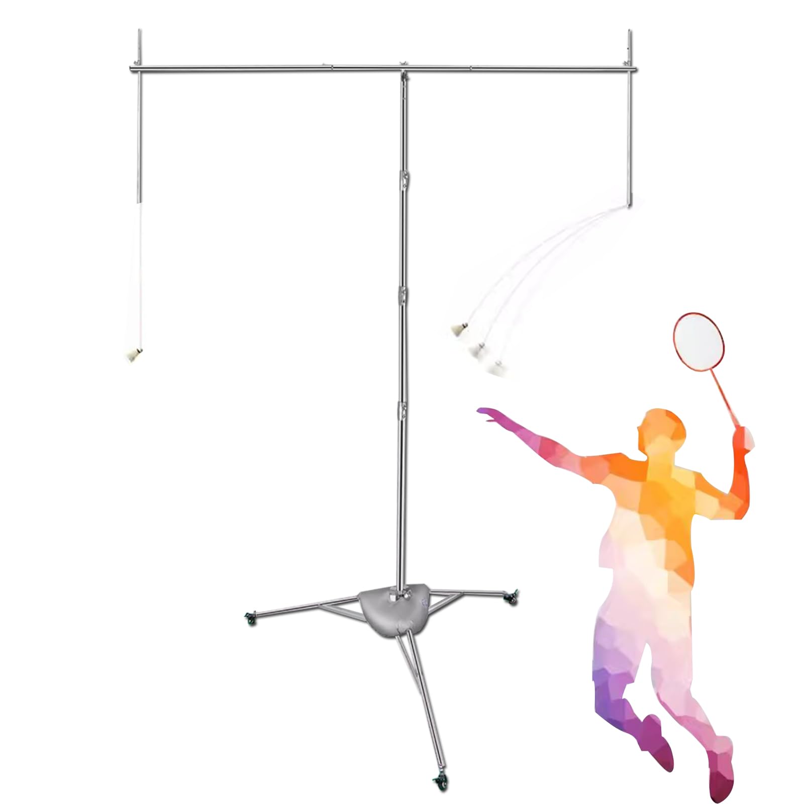 Vertical Badminton Training Device, Height Adjustable Badminton Single Player Rebound Trainer, Portable Sports Self Study Practice Machine Badminton, Suitable for Outdoor Indoor Children and Adults