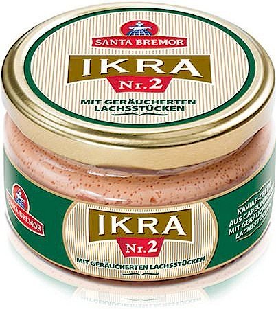 Santa Bremor Ikra Nr. 2 - Kaviar-Creme aus Capelinrogen mit geräucherten Lachsstücken - Икра мойвы Нр.2 с копч.лососем (180g)