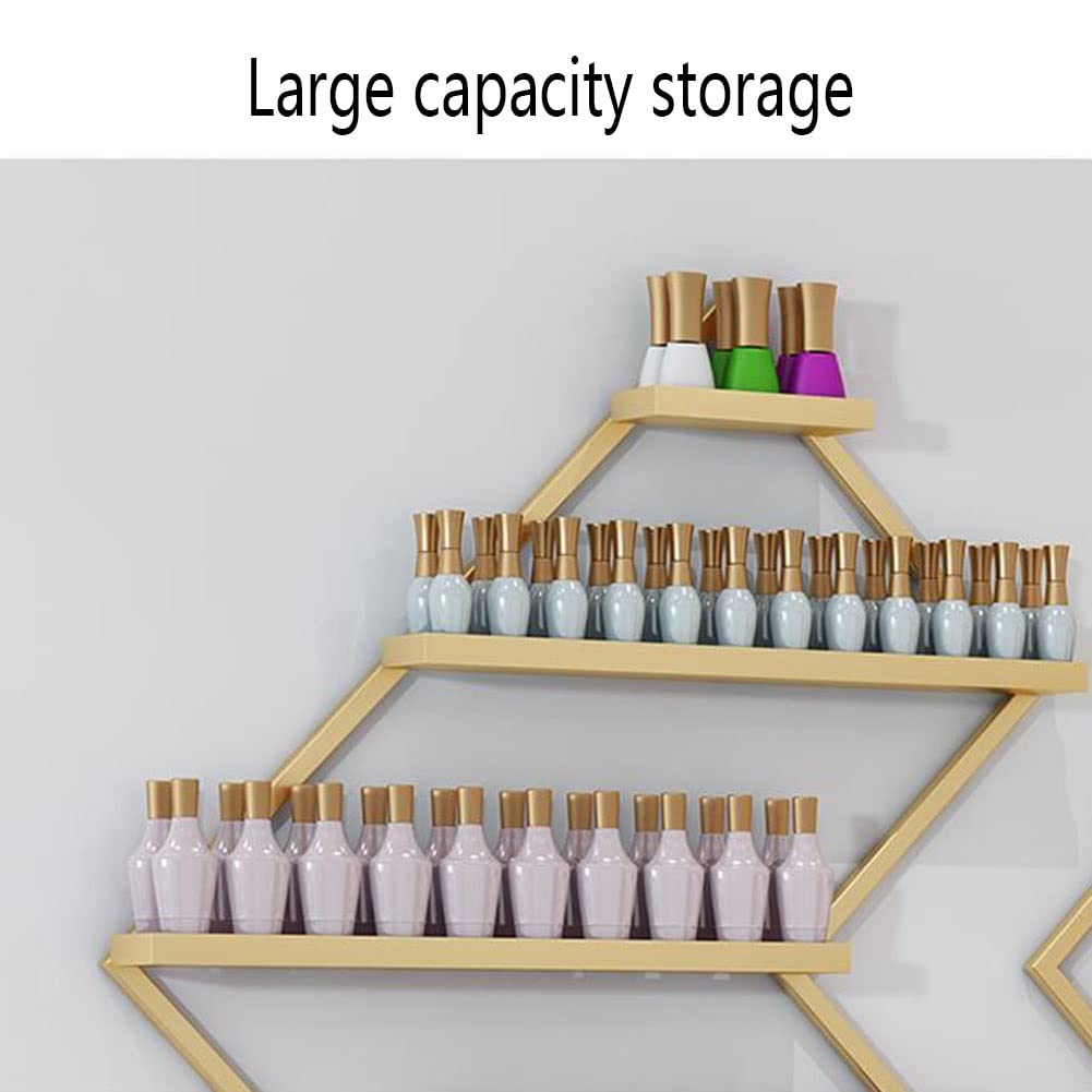 Expositor de Pared para esmaltes de uñas, Estante metálico Poligonal para aceites Esenciales, 4 Niveles de perfumes, Brillos de Labios y cosméticos, para s,Silver-78x155cm