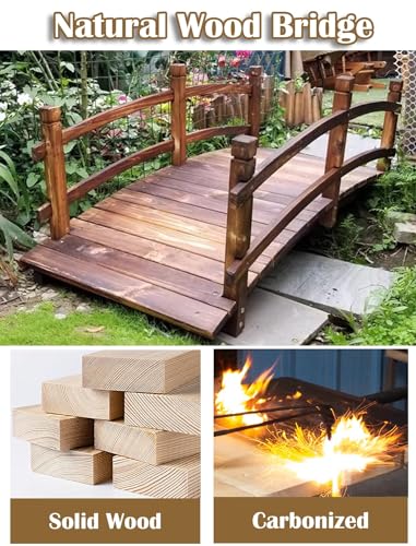 Pont de jardin en bois - Décoration extérieure avec rails latéraux pour aménagement paysager de ruisseaux et d'étangs