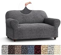 Paulato BY Ga.I.Co. Loveseat Slipcover - Oversized Chair Cover - Stretch Couch Cover - Cushion Love Seat Sofa Slipcover - 1-Piece Form Fit Washable Protector - Mille Righe Collection - Dark Grey