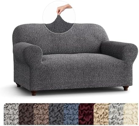Paulato BY Ga.I.Co. Loveseat Slipcover - Oversized Chair Cover - Stretch Couch Cover - Cushion Love Seat Sofa Slipcover - 1-Piece Form Fit Washable Protector - Mille Righe Collection - Dark Grey-image