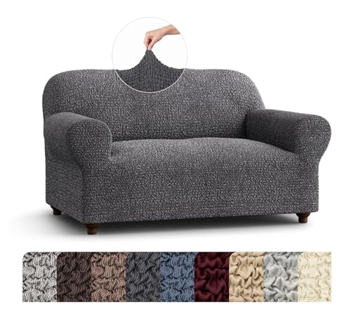 PAULATO BY GA.I.CO. Loveseat Slipcover - Oversized Chair Cover - Stretch Couch Cover - Cushion Love Seat Sofa Slipcover - 1-Piece Form Fit Washable Protector - Mille Righe Collection - Dark Grey