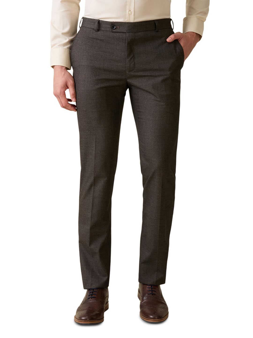 raymond Men Slim Fit Checks Pattern Polyester Blend Flat Front Formal Trouser-picture-43
