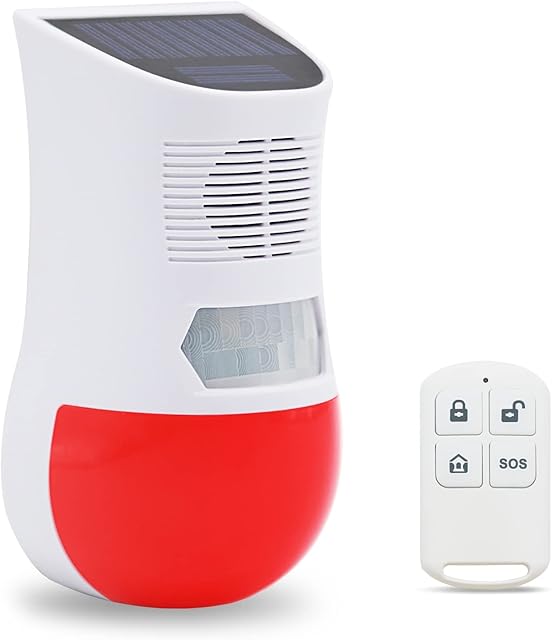 DAYTEE Solar Strobe Light with Motion Sensor Security Alarm Flashing LED Light 129dB Sound Security Siren IP65 Waterproof for Home Shed Farm Hacienda Apartment Yard Garden,Outdoor Indoor