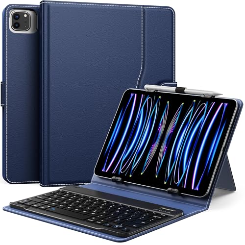 MoKo Custodia Tablet Universale con Qwert Tastiera per Tablet da 9', 9.7', 10.1', 10.2', 10.4', 10.5', 10.9', 11', con Tastiera Bluetooth Wireless Rimovibile Portapenne per iPad, Fire, Pixel, Indaco